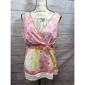 Jones New York Sport Women's Size L Patchwork Floral V Neck‎ Sleeveless Top